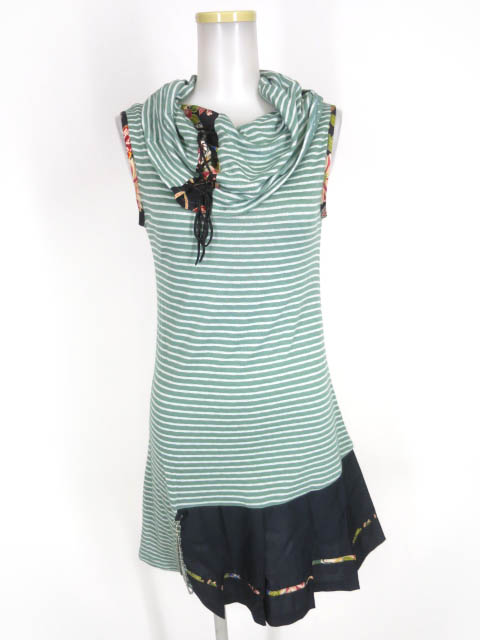 gouk ボーダー切替タートルネックノースリーブチュニック