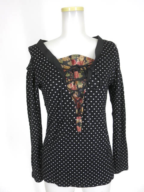 gouk 肩出しドット柄長袖カットソー