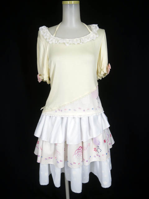 gouk雅 めるてぃしんしゃ柄半袖カットソー & フリルスカート セット