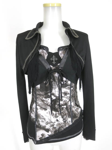 Ozz Croce フリンジ付きボレロ＆総柄キャミソール アンサンブル