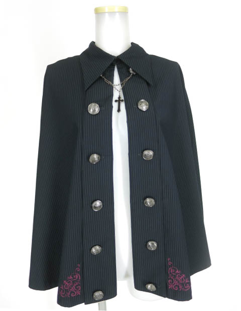 PUTUMAYO ストライプ柄ダブルボタンケープ