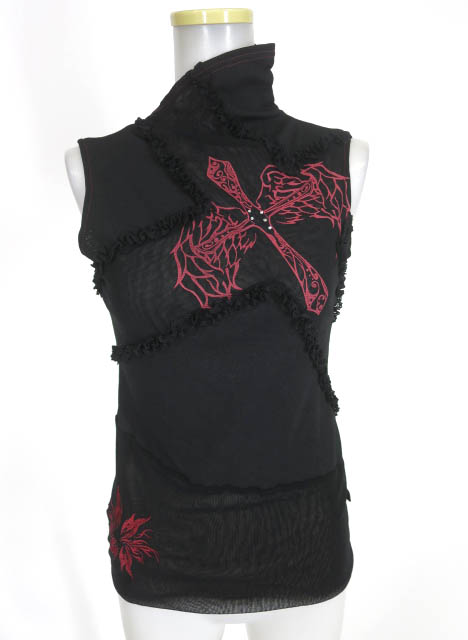 Ozz On hikozoh クロスデザインノースリーブカットソー