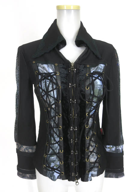 Ozz On 編み上げ付きジップアップブラウスジャケット