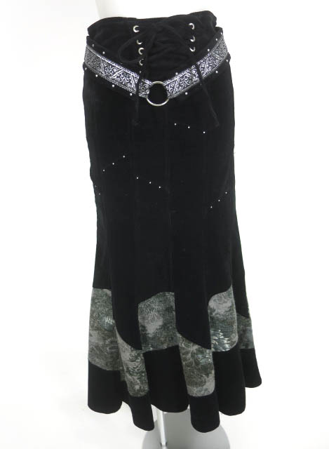 Ozz On 和柄ニット切替コーデュロイロングスカート