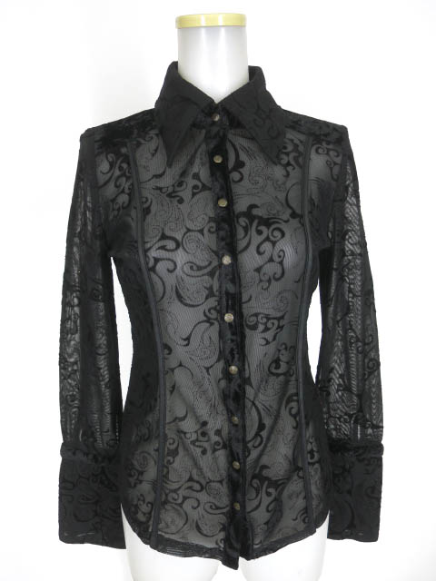 OZZ ONESTE フロッキー総柄シースルーチュールブラウス