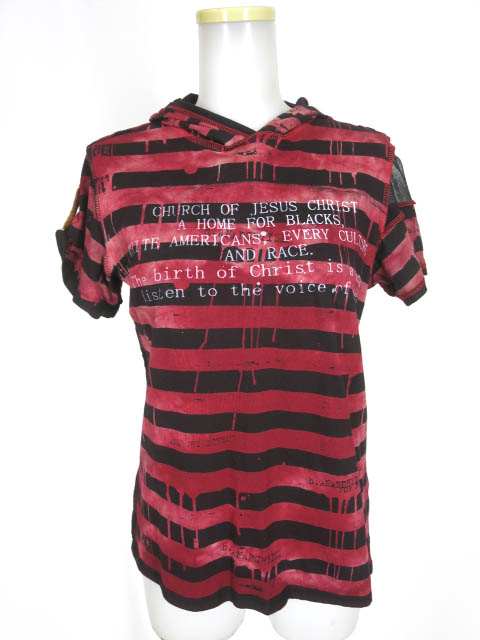 h.ANARCHY ボーダー柄フード付き半袖カットソー