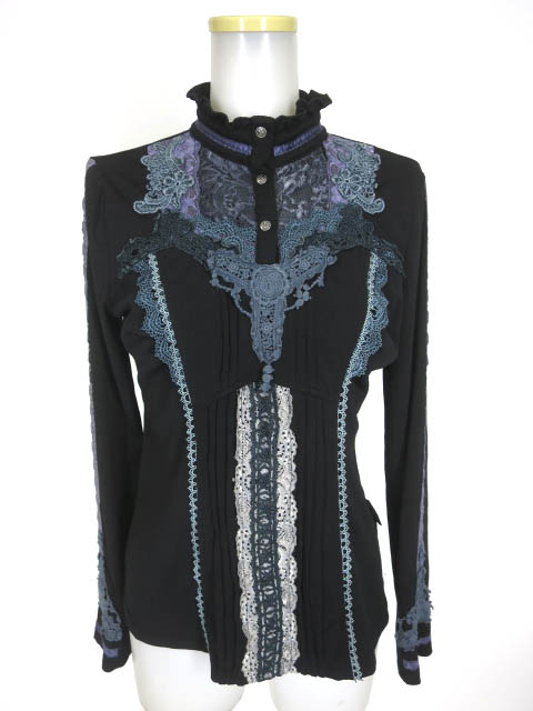 OZZ ANGELO レース付きハイネック長袖プルオーバーカットソー