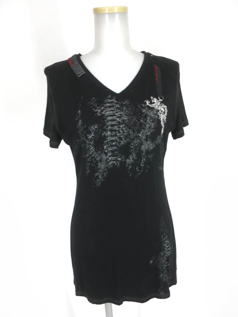 Ozz Croce 龍刺繍＆パイソンプリントVネック半袖カットソー