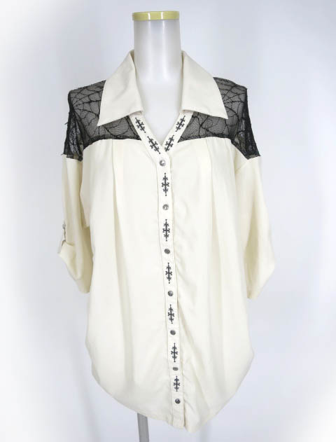 Ozz Croce 蜘蛛の巣レース切替半袖ブラウス