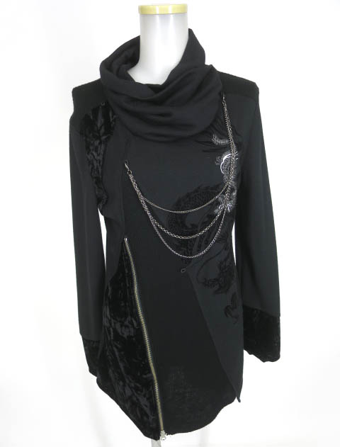 Ozz Croce 龍プリント＆刺繍 ベロア切替ニットプルオーバー