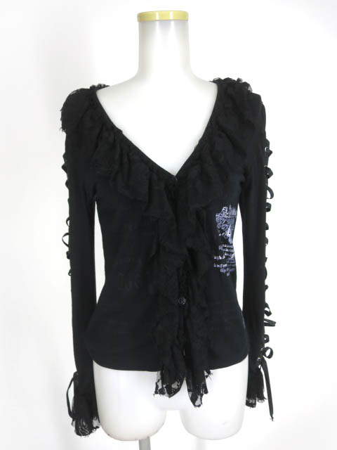 h.NAOTO Blood レース付き袖編み上げカーディガン