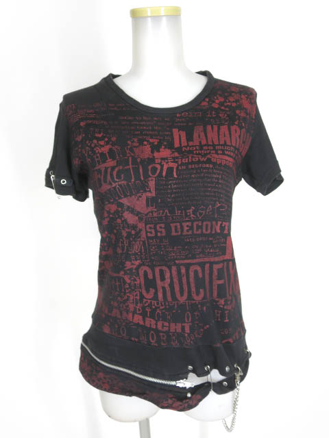 h.ANARCHY 英字プリント裾ジップ付きTシャツ