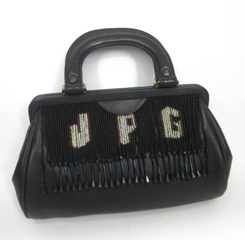 Jean Paul GAULTIER ビーズフリンジ付きがま口レザーハンドバッグ