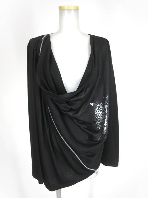 h.NAOTO Sixh. 蝶プリント アシンメトリー変形ジップカーディガン