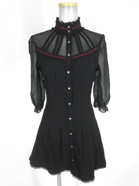 OZZ ONESTE 袖シフォン切替チュニックブラウス