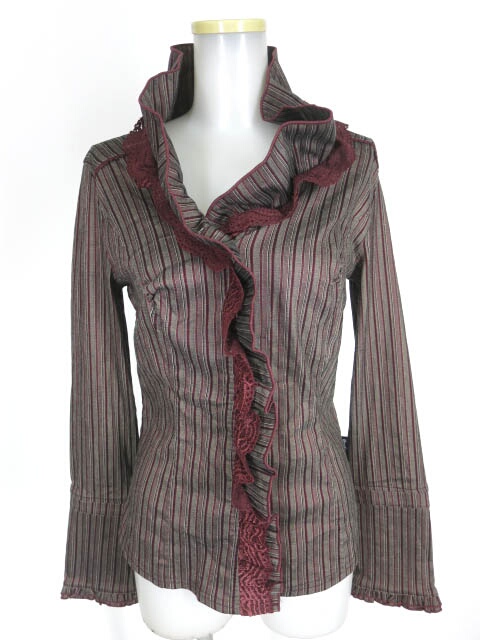 Ozz Croce ストライプフリルブラウス