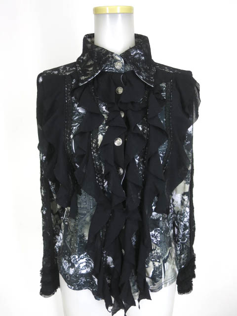 OZZ ANGELO フリル付き絵画柄ブラウス