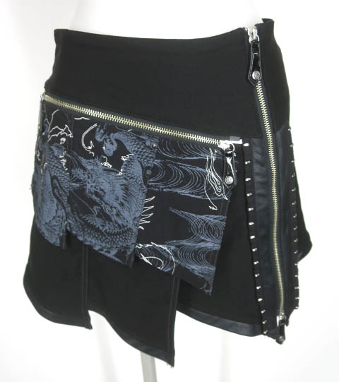 Ozz Croce 龍プリントフラップ付きアシンメトリースカート