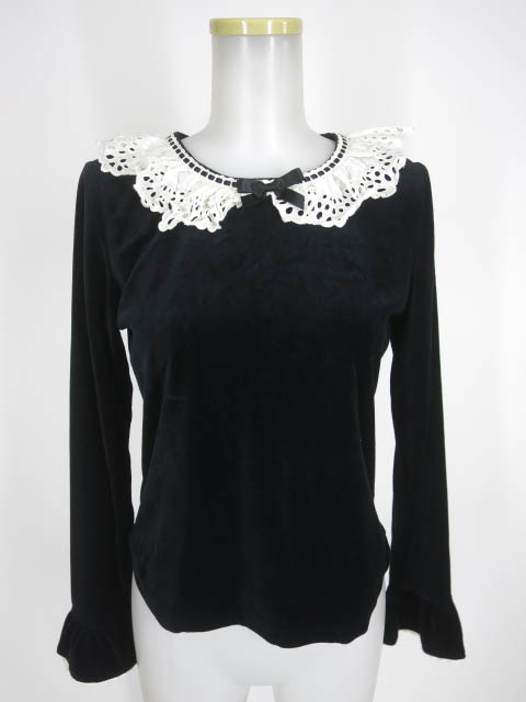 Emily Temple cute レース付きベロア長袖カットソー
