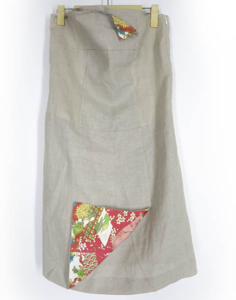 T.KUNITOMO HIME 和柄切替ベアトップワンピース