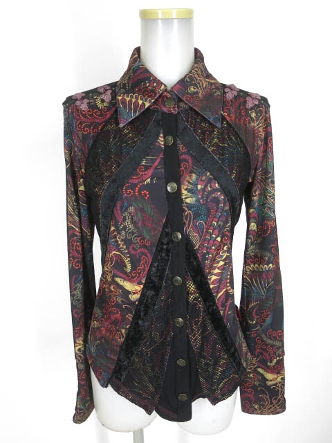 Ozz Croce ベロア切替総柄ブラウス