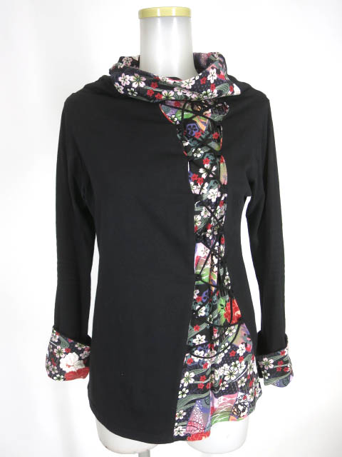 gouk 和柄切替編み上げ付き長袖カットソー