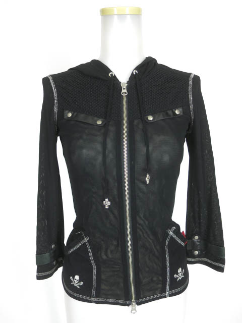 Ozz On hikozoh ドクロ刺繍メッシュチュールパーカー