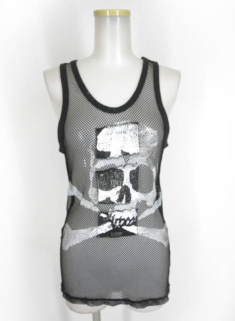 HN+DIE ドクロプリントメッシュタンクトップ