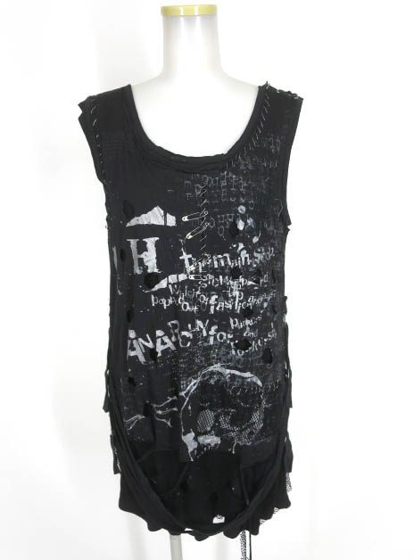 h.ANARCHY 安全ピン付きダメージノースリーブカットソー