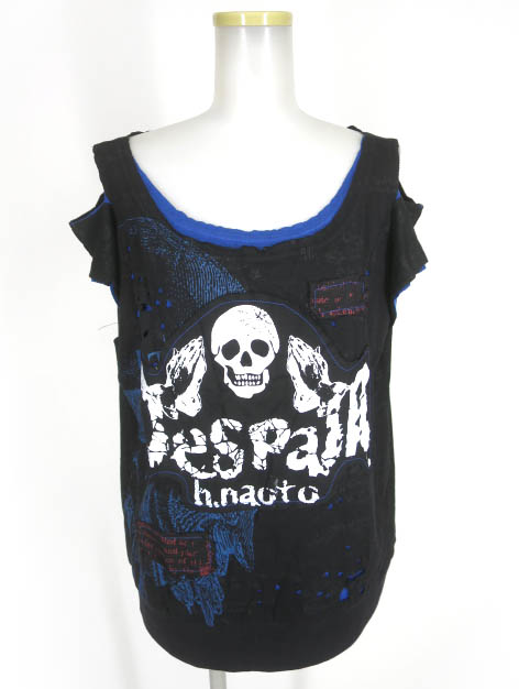 h.ANARCHY ドクロガーゼ貼り付けダメージノースリーブカットソー