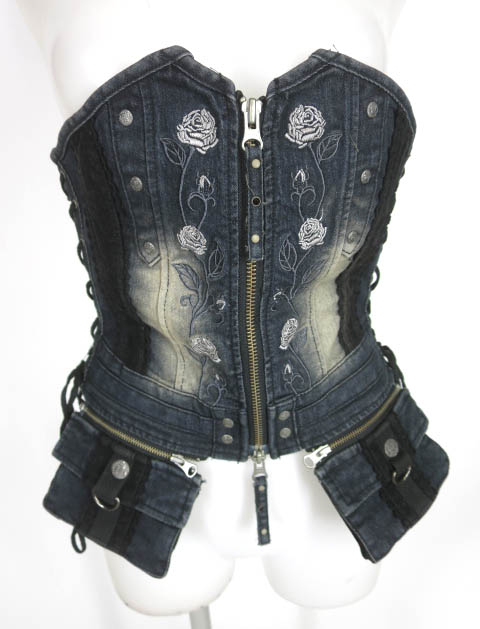 OZZ ONESTE ローズ刺繍デニムコルセット