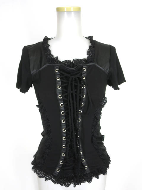 Ozz Croce 龍刺繍入り 編み上げデザイン半袖カットソー