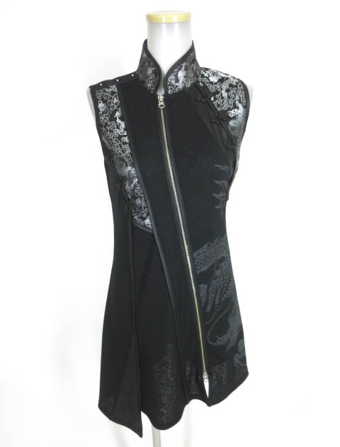 Ozz On ジップアップチャイナノースリーブワンピース