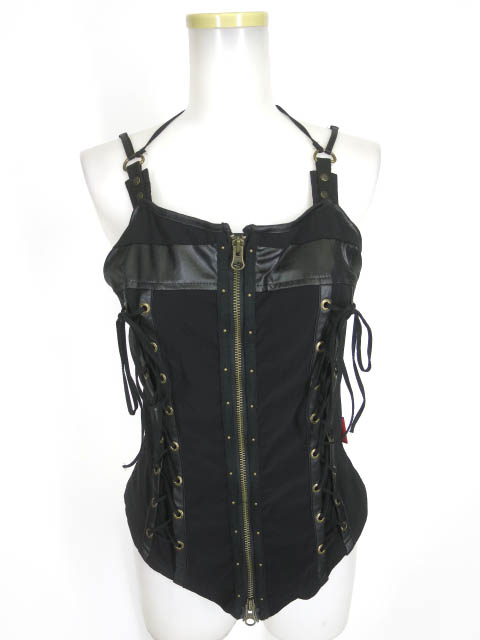 Ozz Croce 龍プリント 編み上げ付きフロントジップキャミソール