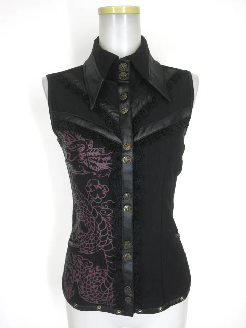 Ozz On hikozoh 龍プリントノースリーブブラウス