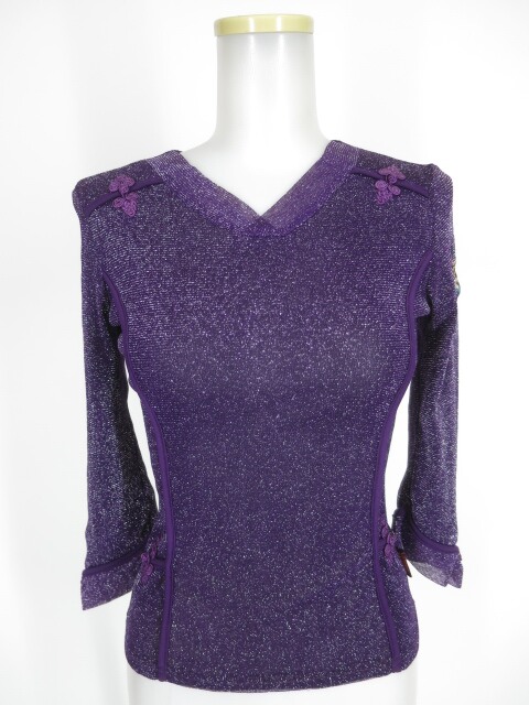 OZZ ONESTE ラメメッシュチュールチャイナ七分袖カットソー