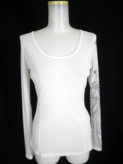 OZZ ONESTE 袖和柄プリントメッシュチュール長袖カットソー