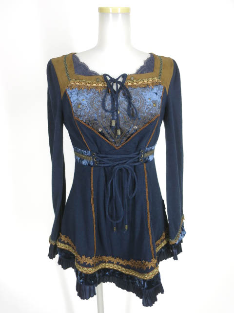 OZZ ONESTE サテンプリーツ付きニットチュニック