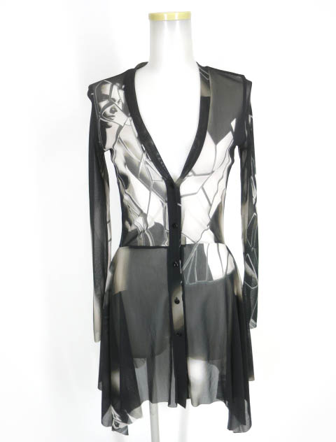 JPG ヌード＆ガラス柄パワーネットロングカーディガン