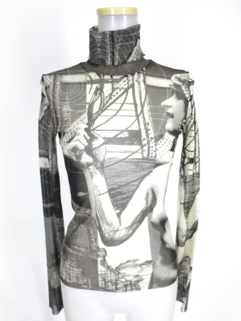 JPG エッフェル塔＆ヌード柄タートルネックパワーネット長袖カットソー