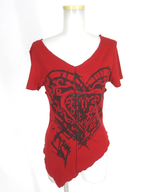 PUTUMAYO ハートプリントアシンメトリー半袖カットソー