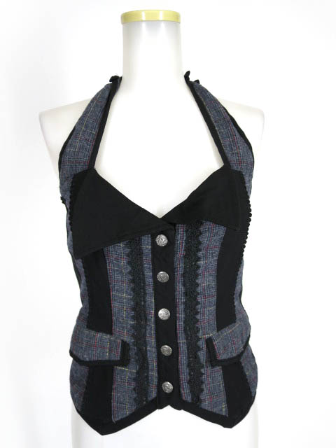 OZZ ONESTE チェック柄切替ホルターネックベスト