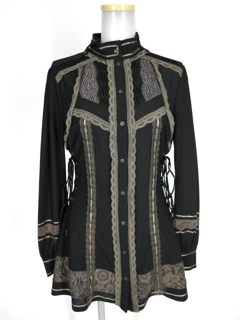 OZZ ANGELO レース付きジョーゼットシャツワンピース