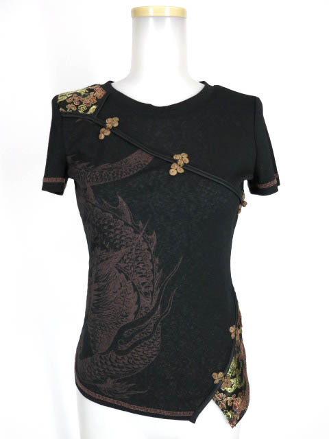 Ozz On 龍プリントチャイナ半袖カットソー