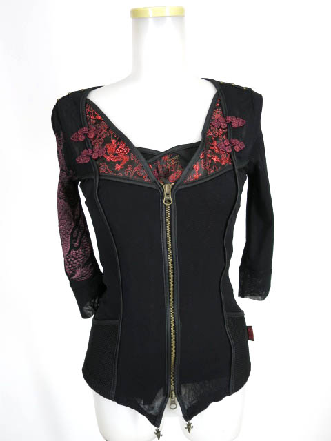 OZZ ONESTE チャイナ七分袖メッシュカーディガン & キャミソール セット アンサンブル