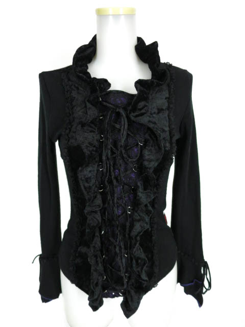 Ozz On 編み上げ付きベロア切替ニットプルオーバー