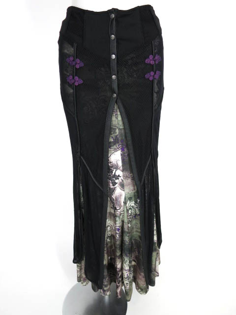 Ozz Croce メッシュレイヤード和柄ロングスカート