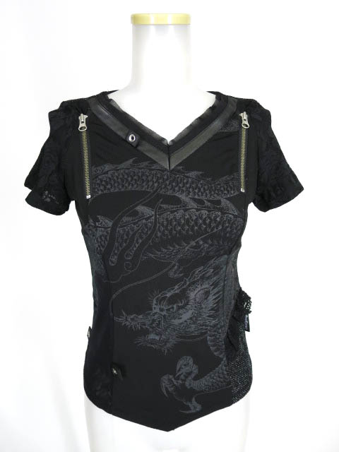 Ozz Croce 龍プリントVネック半袖カットソー