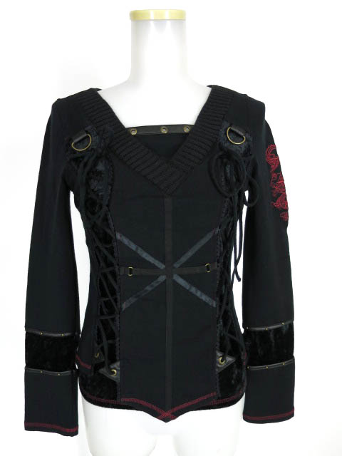 Ozz On hikozoh 龍刺繍入り 編み上げ付きニットプルオーバー