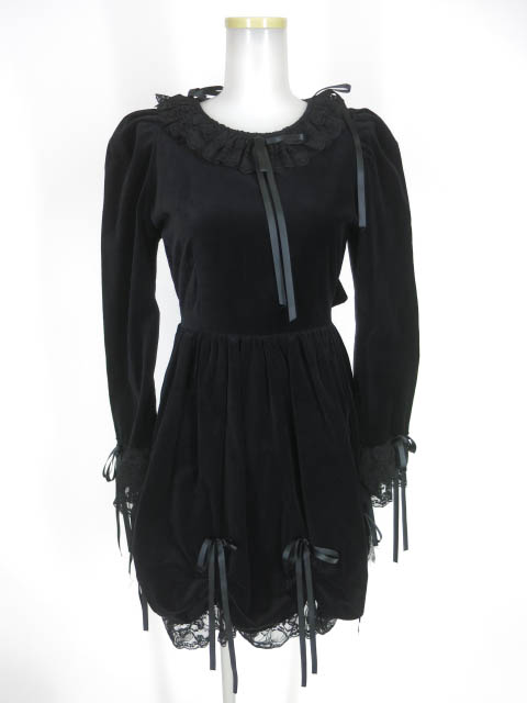 KAZUKO OGAWA ラッセルレース付き別珍ワンピース